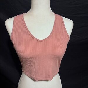Ribbed Pink Sleeveless halter Crop Top